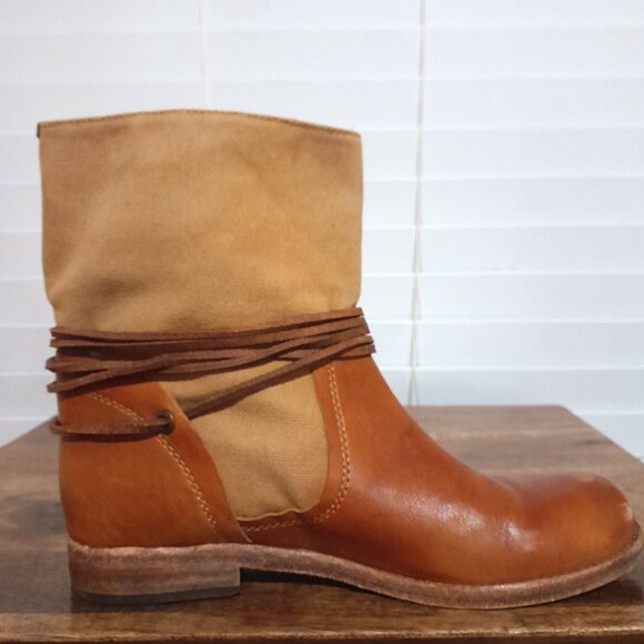 Patricia Nash Leather Canvas Brown Leather Women's Pull On Boots Sz 7 Boho - Picture 10 of 10